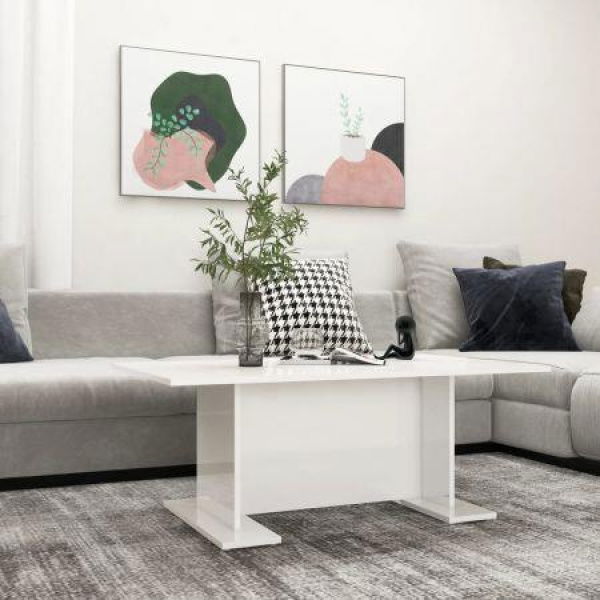 Coffee Table High Gloss White 103.5x60x40 Cm Engineered Wood.