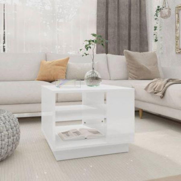 Coffee Table High Gloss White 55x55x43 Cm Engineered Wood