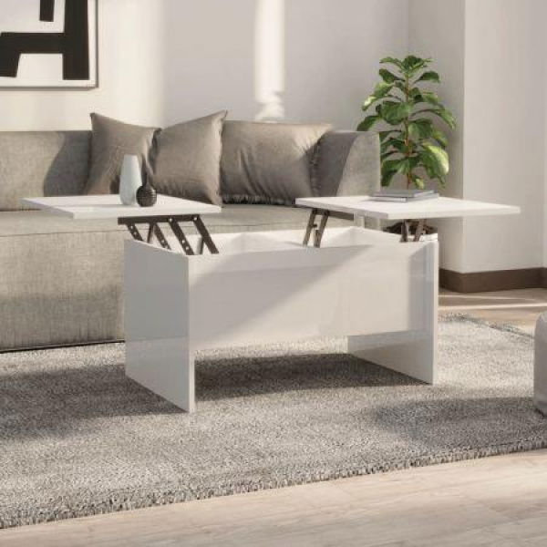 Coffee Table High Gloss White 80x50x42.5 Cm Engineered Wood.