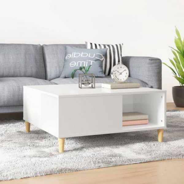 Coffee Table High Gloss White 80x80x36.5 Cm Engineered Wood.