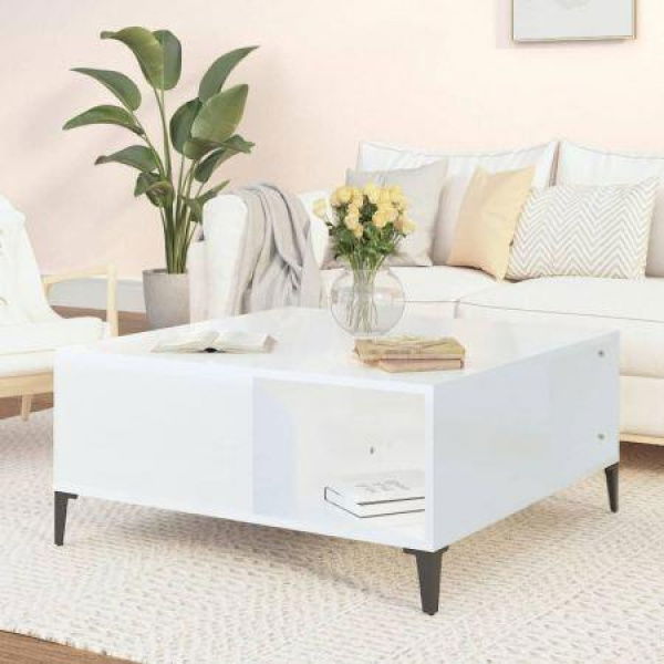 Coffee Table High Gloss White 80x80x36.5 Cm Engineered Wood.