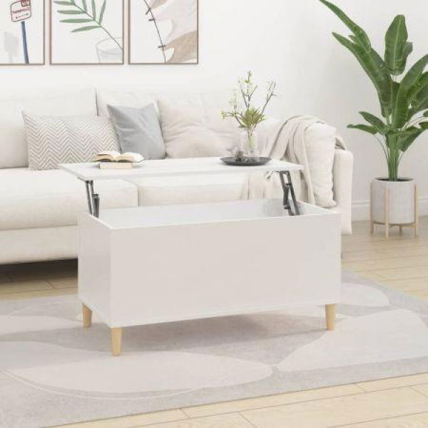 Coffee Table High Gloss White 90x44.5x45 Cm Engineered Wood.