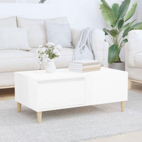 Coffee Table High Gloss White 90x50x36.5 Cm Engineered Wood.