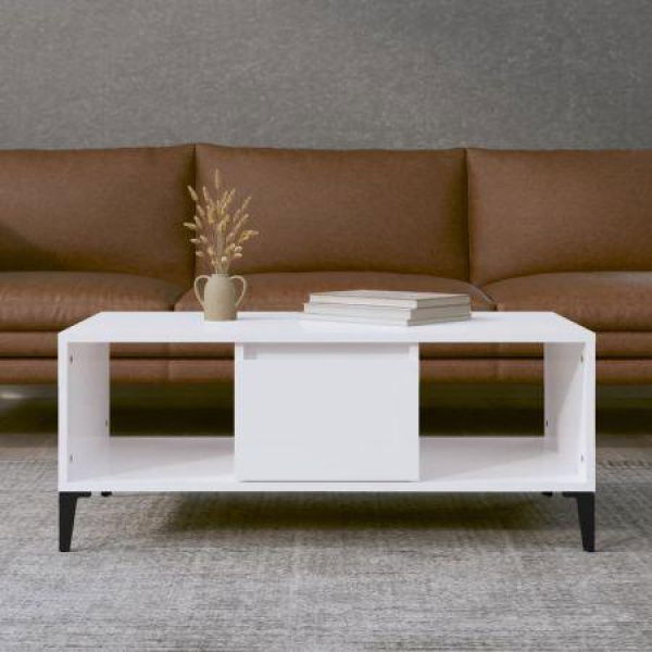 Coffee Table High Gloss White 90x50x36.5 Cm Engineered Wood.