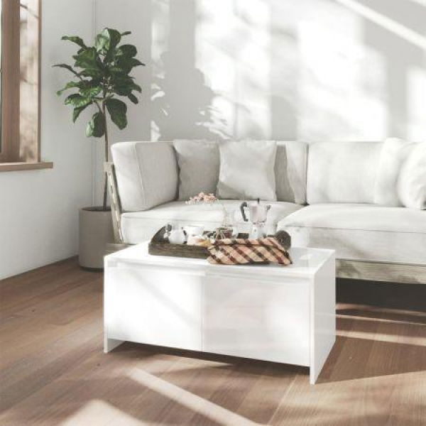 Coffee Table High Gloss White 90x50x41.5 Cm Engineered Wood.