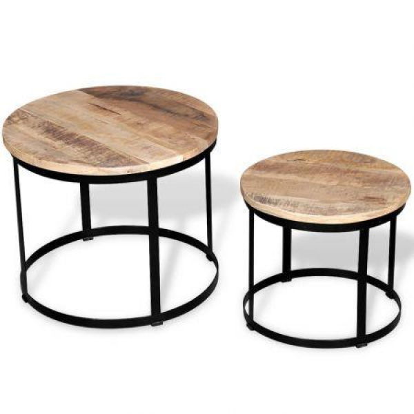 Coffee Table Set 2 Pieces Rough Mango Wood Round 40/50 Cm.