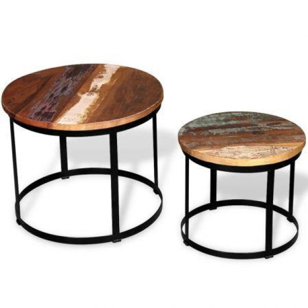 Coffee Table Set 2 Pieces Solid Reclaimed Wood Round 40/50cm.