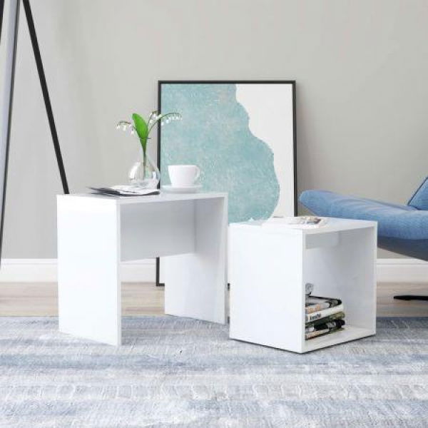 Coffee Table Set High Gloss White 48x30x45 Cm Chipboard