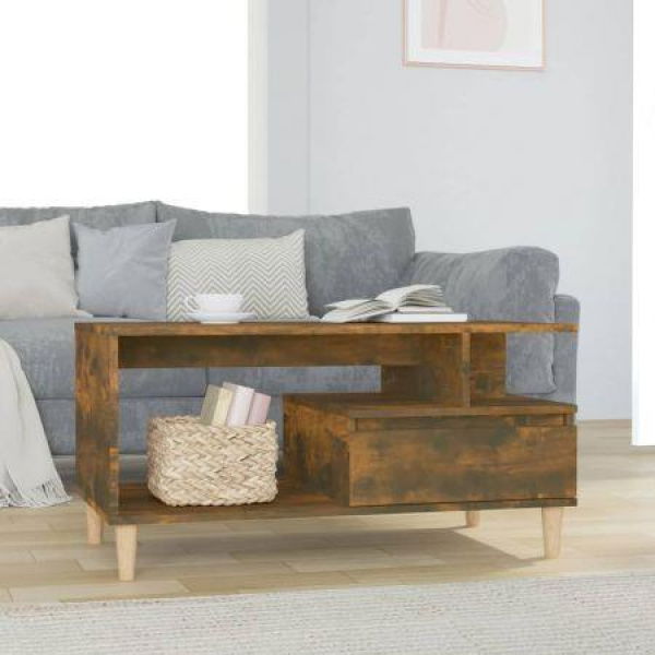 Coffee Table Smoked Oak 90x49x45 Cm Engineered Wood