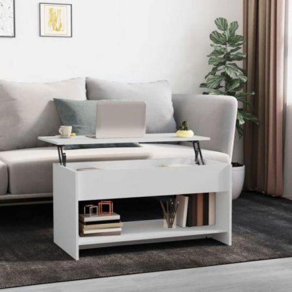 Coffee Table White 102x50x52.5 Cm Engineered Wood.