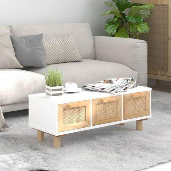 Coffee Table White 80x40x30 Cm Engineered Wood & Solid Wood Pine.