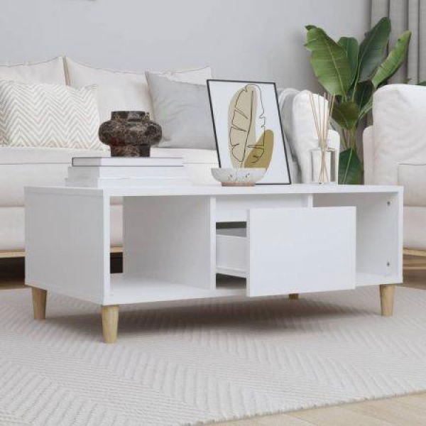 Coffee Table White 90x50x36.5 Cm Engineered Wood.