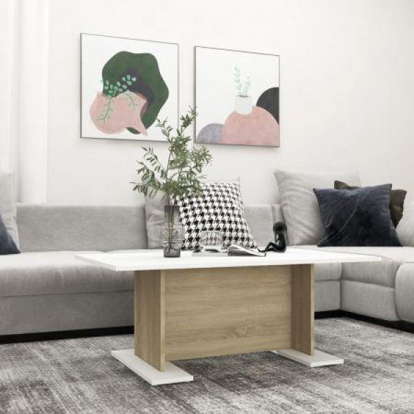 Coffee Table White And Sonoma Oak 103.5x60x40 Cm Engineered Wood.