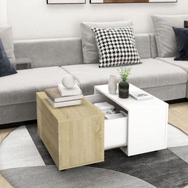 Coffee Table White And Sonoma Oak 60x60x38 Cm Engineered Wood