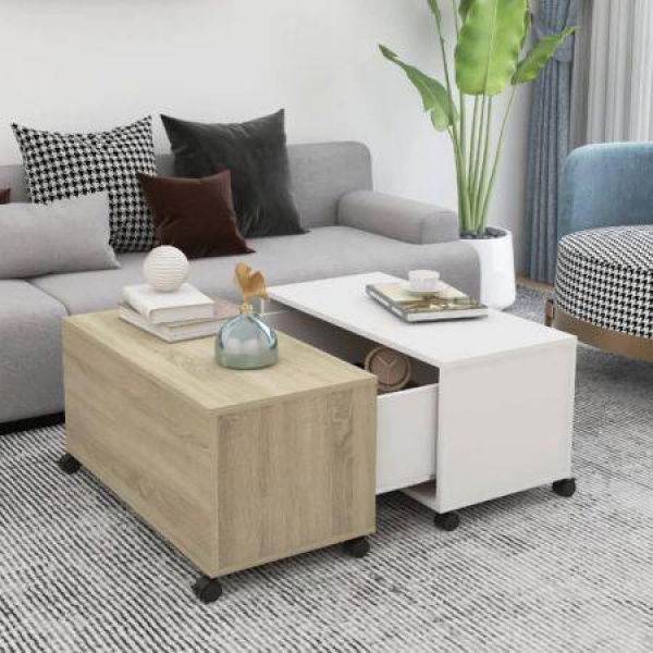 Coffee Table White And Sonoma Oak 75x75x38 Cm Engineered Wood