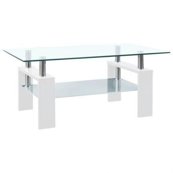 Coffee Table White And Transparent 95x55x40 Cm Tempered Glass