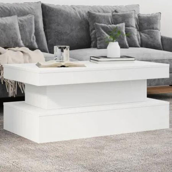 Coffee Table with LED Lights White 90x50x40 cm