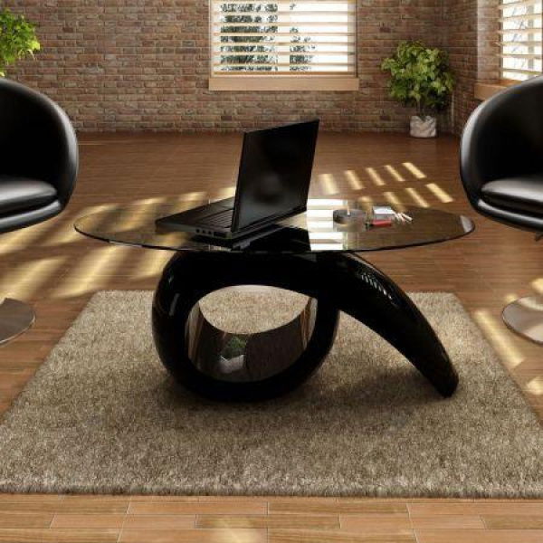 Coffee Table With Oval Glass Top High Gloss Black