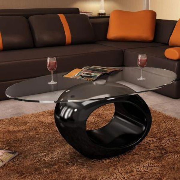 Coffee Table With Oval Glass Top High Gloss Black