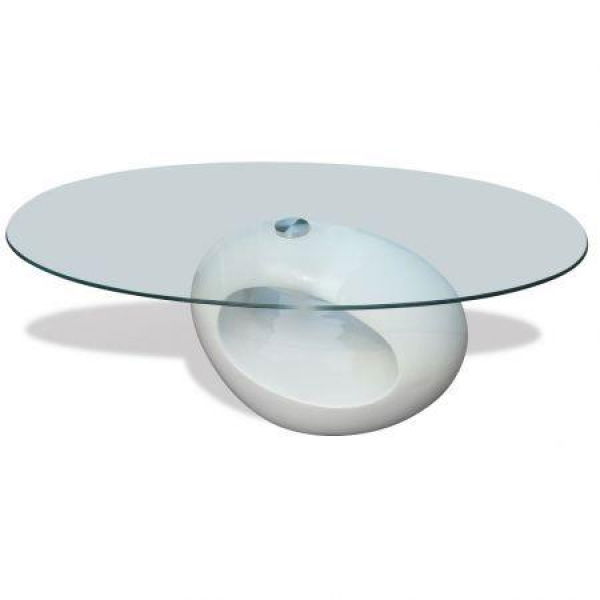 Coffee Table With Oval Glass Top High Gloss White