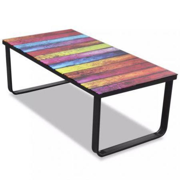 Coffee Table With Rainbow Printing Glass Top