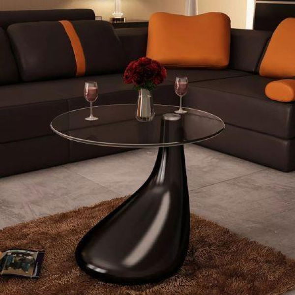 Coffee Table With Round Glass Top High Gloss Black