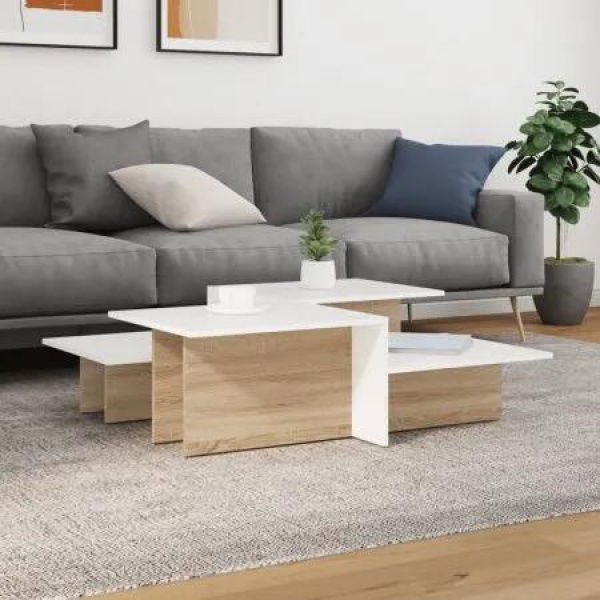 Coffee Tables 2 pcs Sonoma Oak and White Engineered Wood