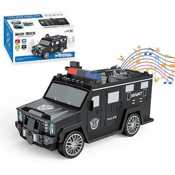 Coin Bank Car Shape Money Bank Truck Money Saving Box Multifunctional Cash Electronic Piggy Bank with Music for Boys Ages 3+(Black)
