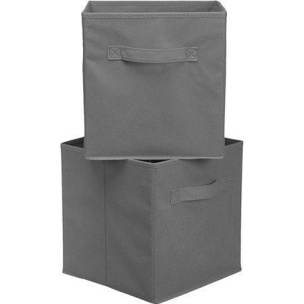 Collapsible Fabric Storage Cubes Organizer With Handles - Beige Pack Of 2 (Grey)