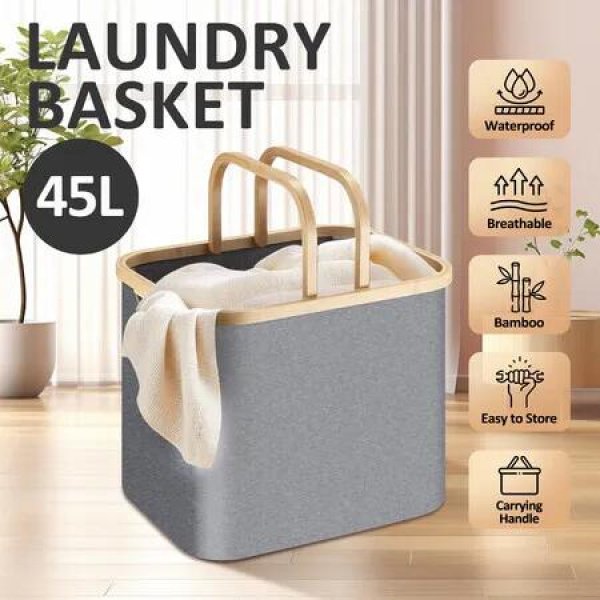 Collapsible Laundry Basket Large Washing Clothes Carrier Hamper Bathroom Organizer Foldable Toys Storage Bin with Handles 45L