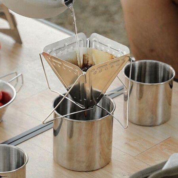 Collapsible Pour Over Coffee Dripper Filter Holder Folding Stainless Steel Reusable Coffee Cone Filter Portable Compact For Office Home Travel Picnic Camping Inverted Pyramid Style