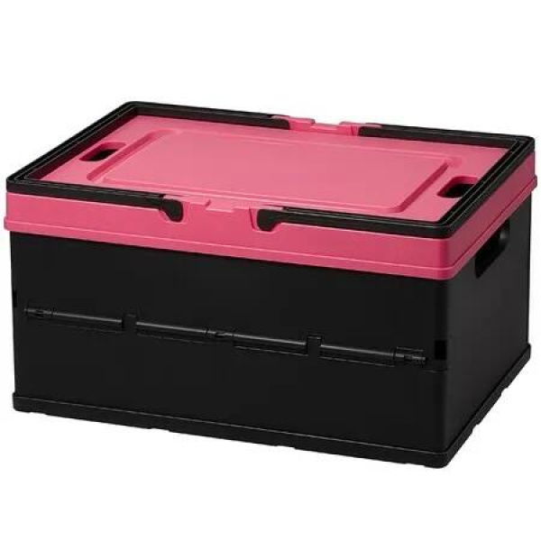 Collapsible Storage Box with Lid, Stackable Storage Boxes,Storage Basket,Foldable with Handle for Toys,Books,Cupboard,Bedroom,Home Color Black Pink
