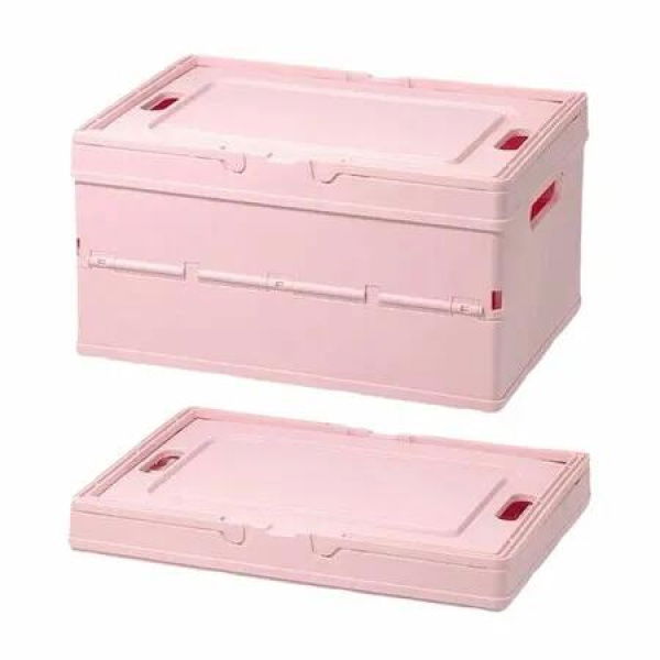 Collapsible Storage Box with Lid, Stackable Storage Boxes,Storage Basket,Foldable with Handle for Toys,Books,Cupboard,Bedroom,Home Color Pink