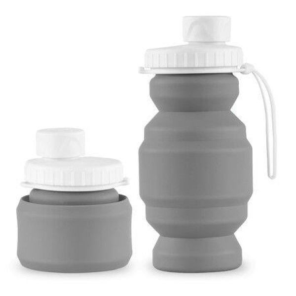 Collapsible Water Bottles Cups Leakproof Valve Reusable BPA-Free Silicone Foldable Travel Water Bottle Cup For Gym Camping Hiking Travel Sports Lightweight Durable (11 Oz Grey)