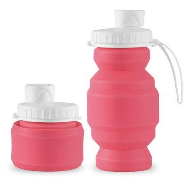 Collapsible Water Bottles Cups Leakproof Valve Reusable BPA-Free Silicone Foldable Travel Water Bottle Cup For Gym Camping Hiking Travel Sports Lightweight Durable (11oz Pink)