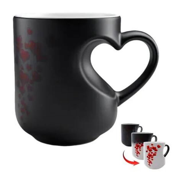 Color Changing Magic Ceramic Mug Funny Color Changing Coffee Cup with Handle That Reveals Surprise Design When Filled with Hot Beverage Romantic Gift (1pc)