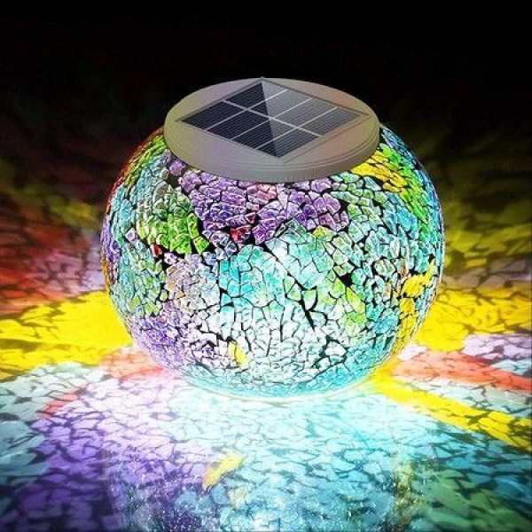 Color Changing Mosaic Solar Light Multi-colored Waterproof/Weatherproof Crystal Glass Globe Ball Light.