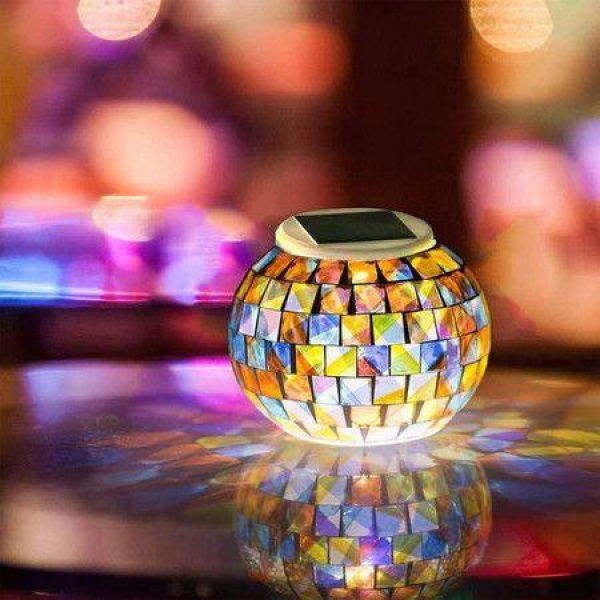 Color Changing Solar Powered Glass Ball Garden Lights Aukora Solar Table Lights Waterproof Solar LED Night Light For Garden (Mosaic Glass)