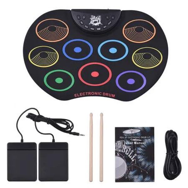 Color Hand Winding Drum Kit for Beginners Hand Winding Electronic Drum with Percussion USB Pedal Set for Kids