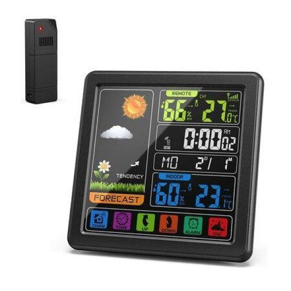 Color LCD Display Digital Weather Hygrometer With Alarm Clock Forecast Station With Adjustable Backlight