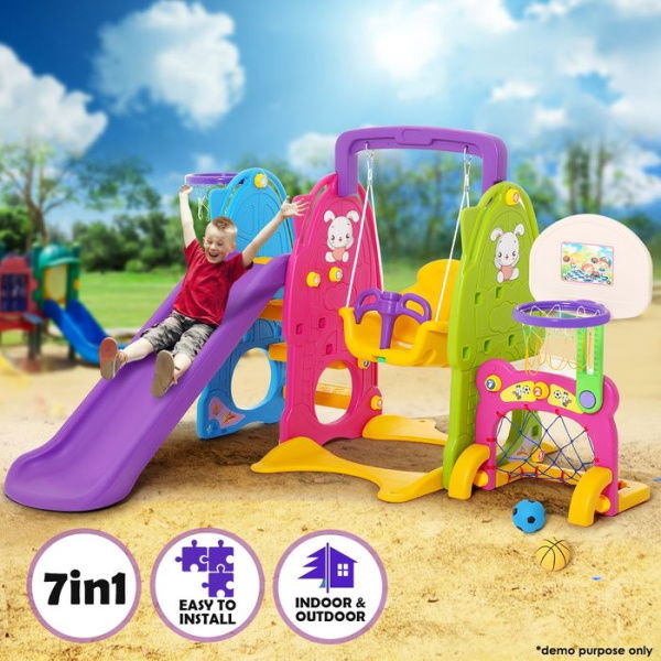 Colorful 7-in-1 Playset With Swing & Slide Toys.