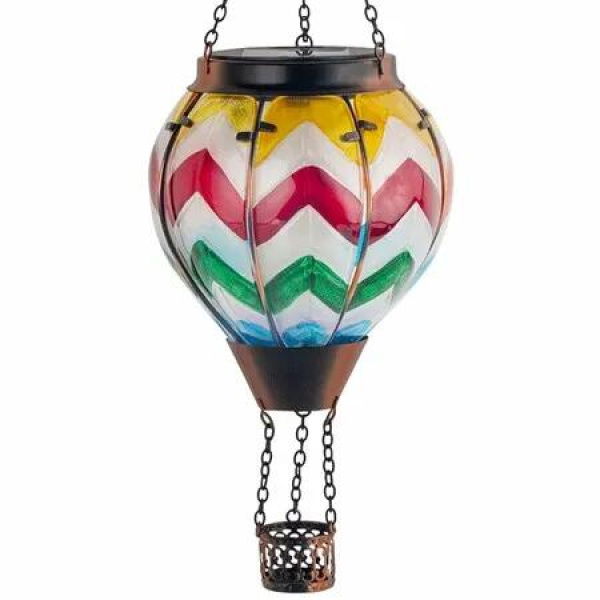 Colorful Hot Air Balloon Solar Lantern with Flickering Flame Light Glass Solar Hot Air Balloon Lamp Waterproof Hanging Outdoor Hot Air Balloon Solar Lighting Garden Yard Patio Decor