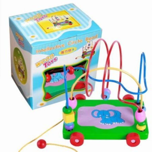 Colorful Wooden Babys Toys Trailer Round Bead Early Education Intelligence