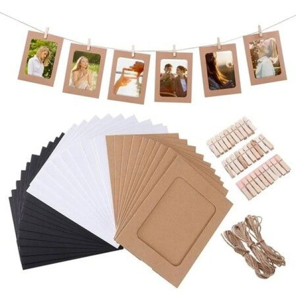 Combination Paper Photo Frame With Clips DIY Picture Frames Wall Hanging Album For Display Party Decor6-Inch