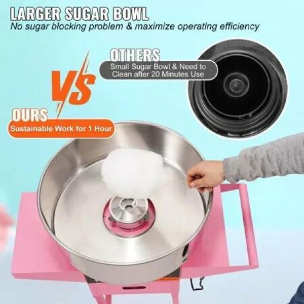 Commercial Cotton Candy Machine with Cart Sugar Floss Maker 1000W Party