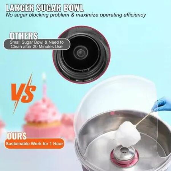 Commercial Cotton Candy Machine with Cover Sugar Floss Maker 1000W Party