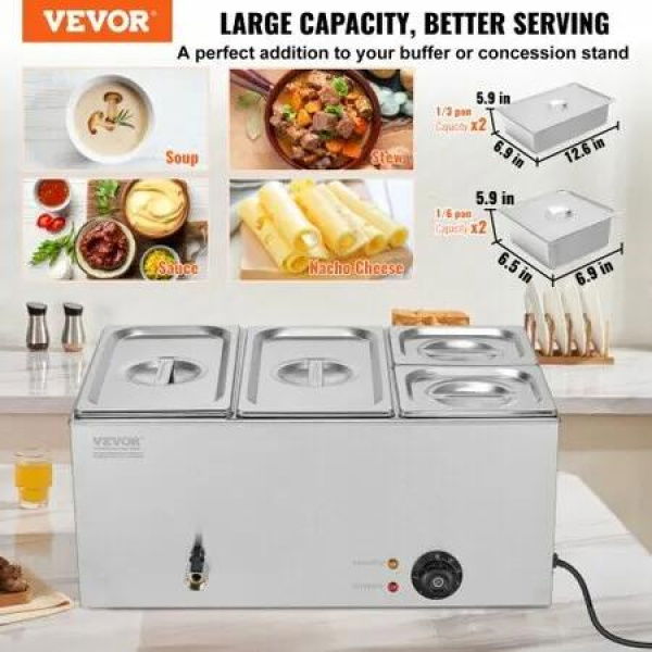 Commercial Electric Food Warmer 4-Pan Countertop Buffet 15.5L Bain Marie