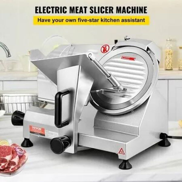 Commercial Meat Slicer 200W Electric Deli Food Slicer 350-400RPM Meat Slicer w/ 8' Carbon Steel Blade 0-0.47 inch Adjustable Thickness Electric Meat Slicer