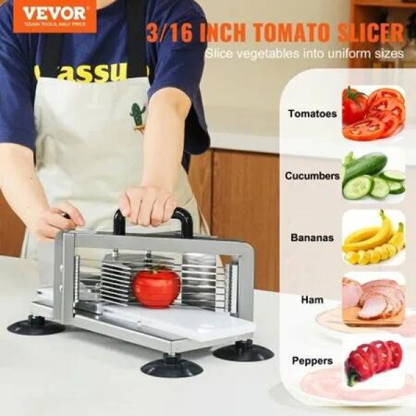 Commercial Tomato Slicer 3/16 inch Tomato Cutter Slicer Stainless Steel Heavy Duty Tomato Slicer Machine Manual Tomato Slicer with Non-slip Feet