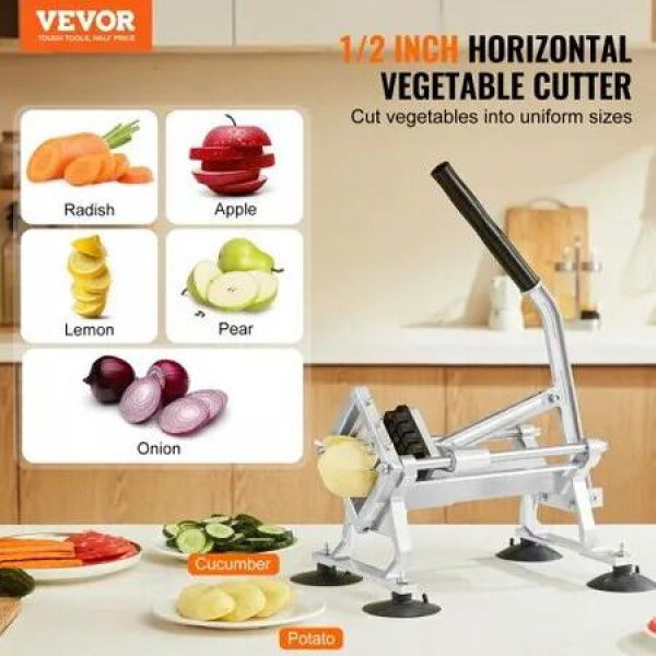 Commercial Vegetable Slicer 1/2 inch Fruit Slicer Stainless Steel and Aluminum Alloy Vegetable Cutter Slicer Machine Manual Slicer with Non-slip Feet